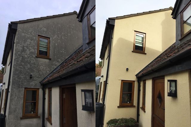 Before and after authentic render softwashing transformation